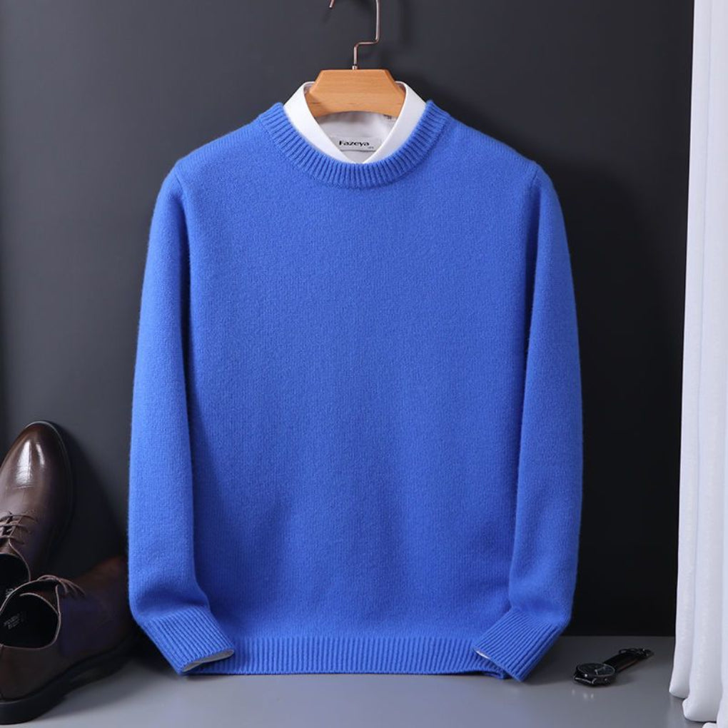 Men's oversized plain crew neck sweater with long sleeves and ribbed trims