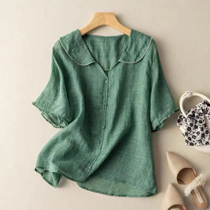 Vintage Blouse with Button Detail in Green | Bellmere