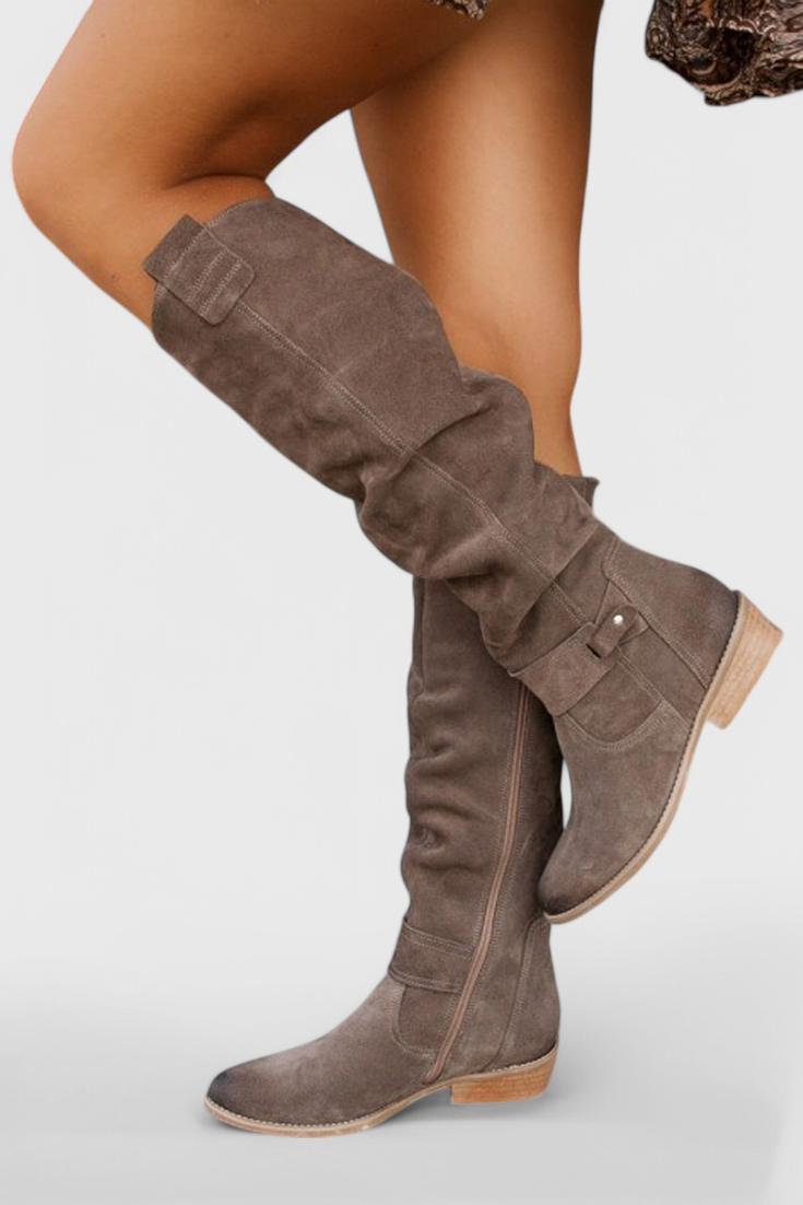 Women's Retro-Inspired High Boots in Dark Brown - View 5 | Bellmere