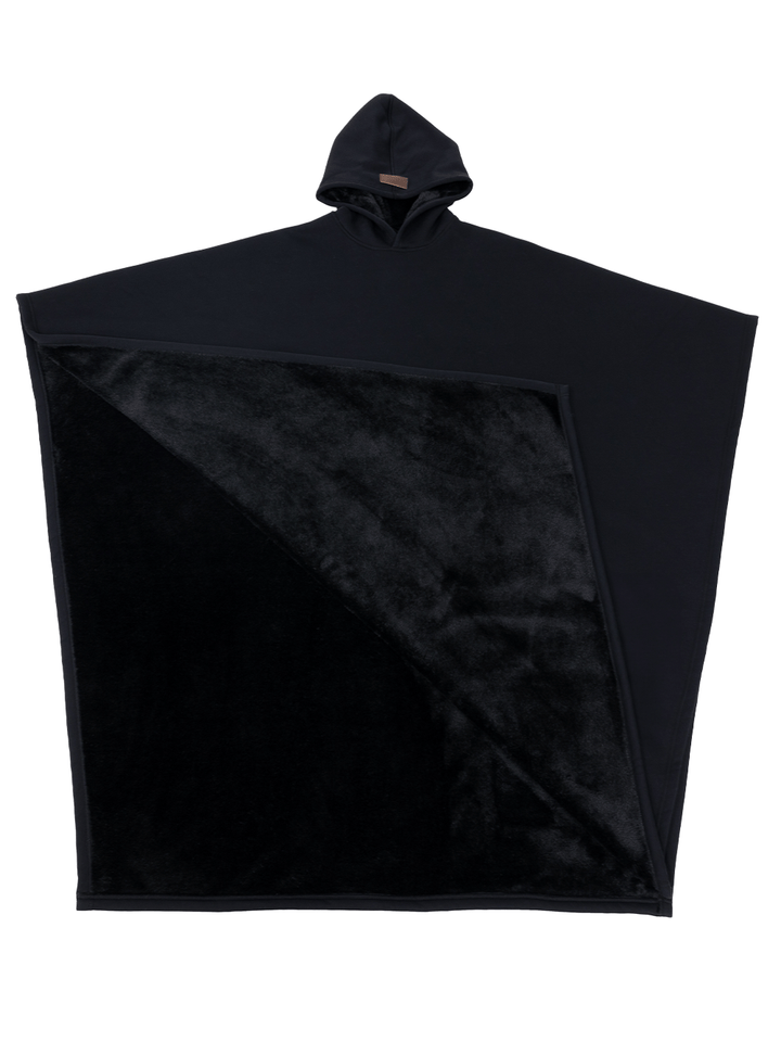 Hooded fleece poncho with oversized cut and plush-looking lining