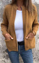 Women's knitted zip jacket with ribbed collar, long sleeves and front pockets
