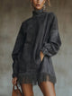 Women's faux suede turtleneck mini dress with long sleeves and fringe hem