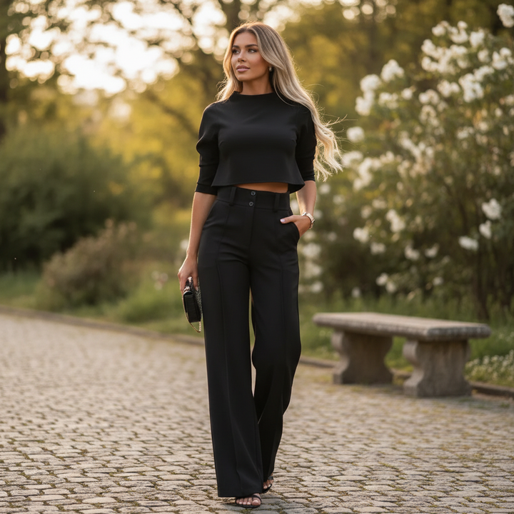 Women's high neck crop top and wide leg trouser set