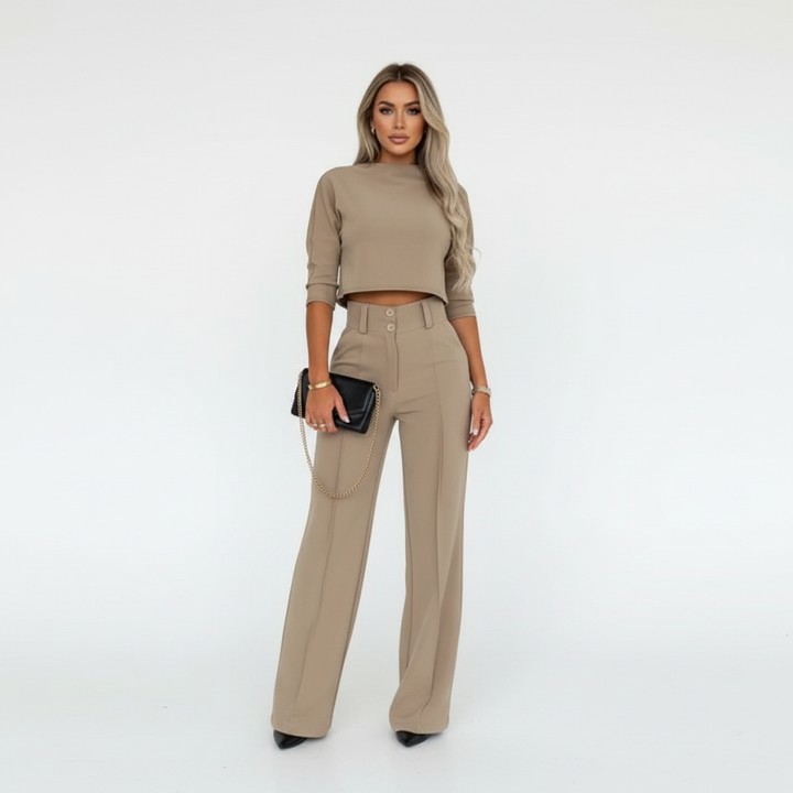 Women's high neck crop top and wide leg trouser set