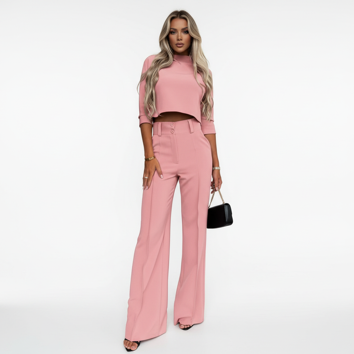 Women's high neck crop top and wide leg trouser set