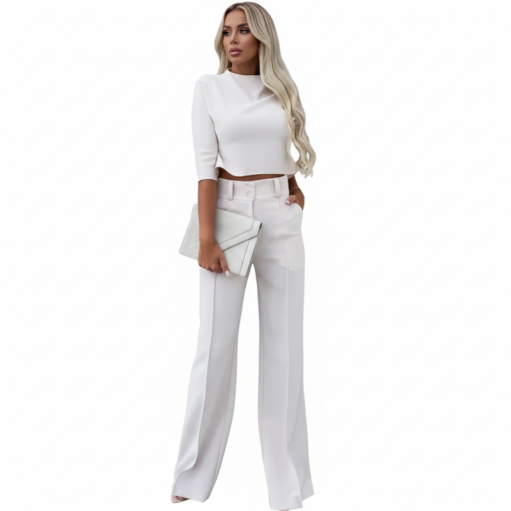 Women's high neck crop top and wide leg trouser set