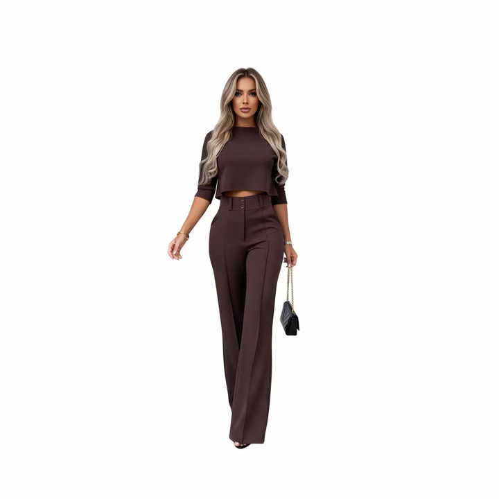 Women's high neck crop top and wide leg trouser set