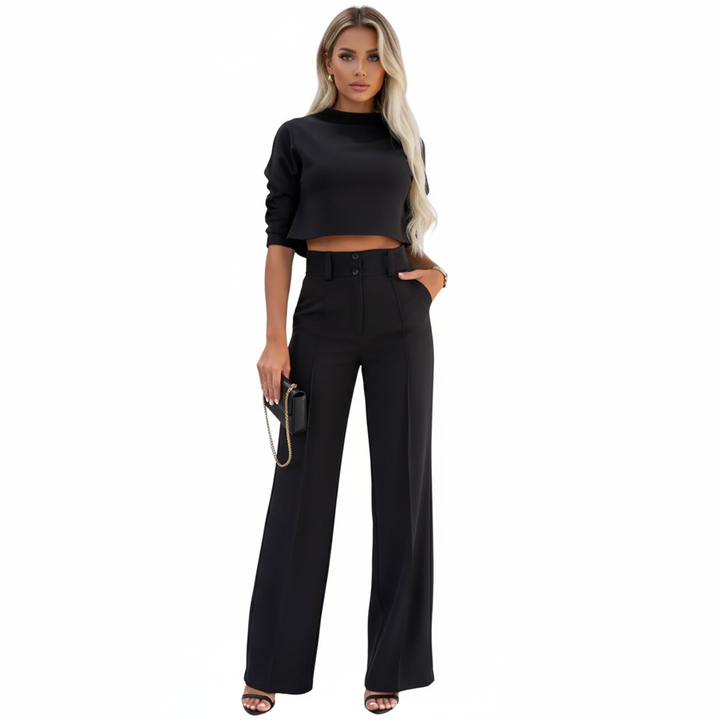 Women's high neck crop top and wide leg trouser set