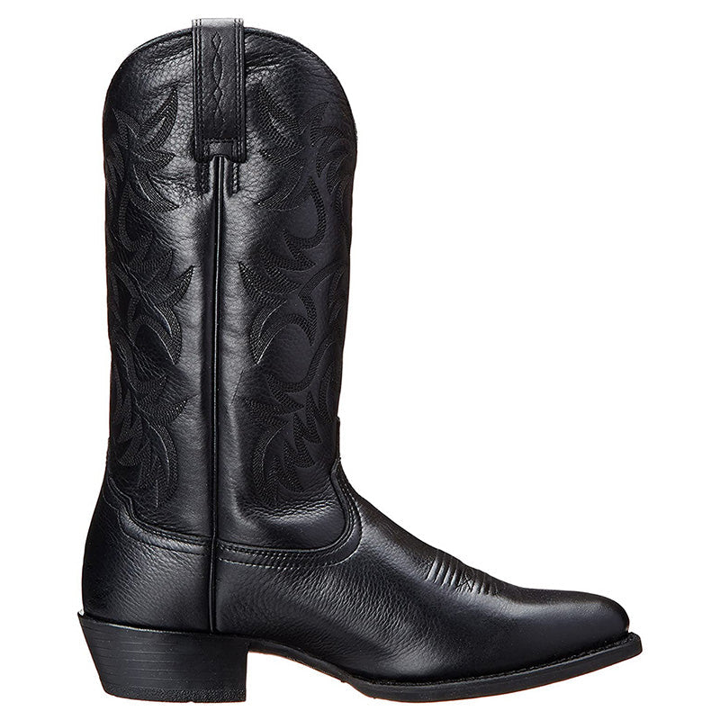 Embroidered western cowboy boots with pointed toes and low heels