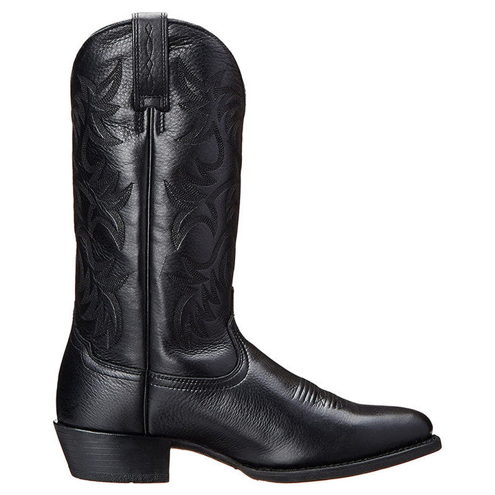 Embroidered western cowboy boots with pointed toes and low heels