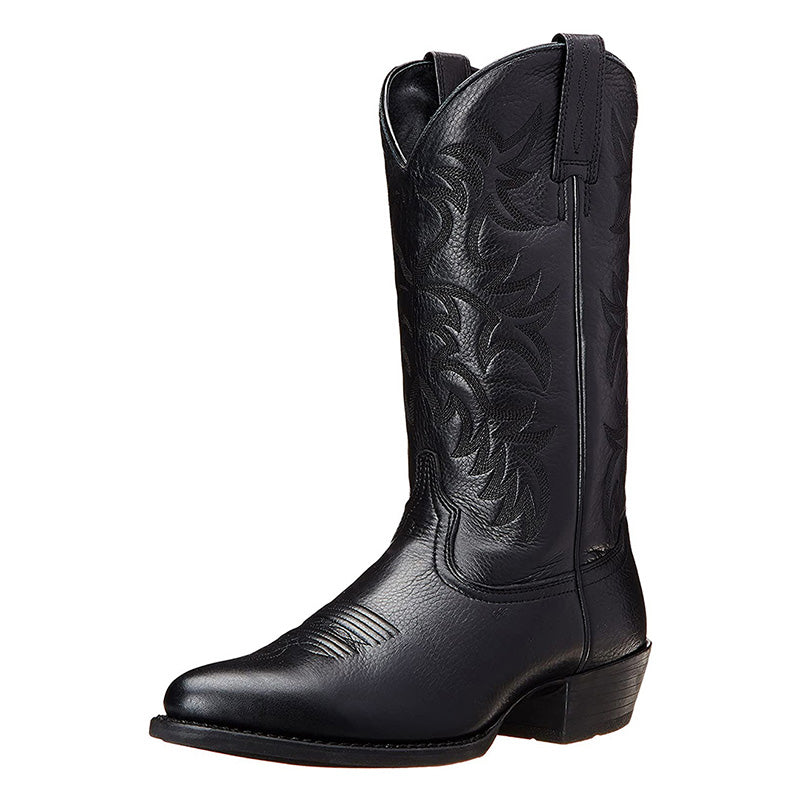 Embroidered western cowboy boots with pointed toes and low heels