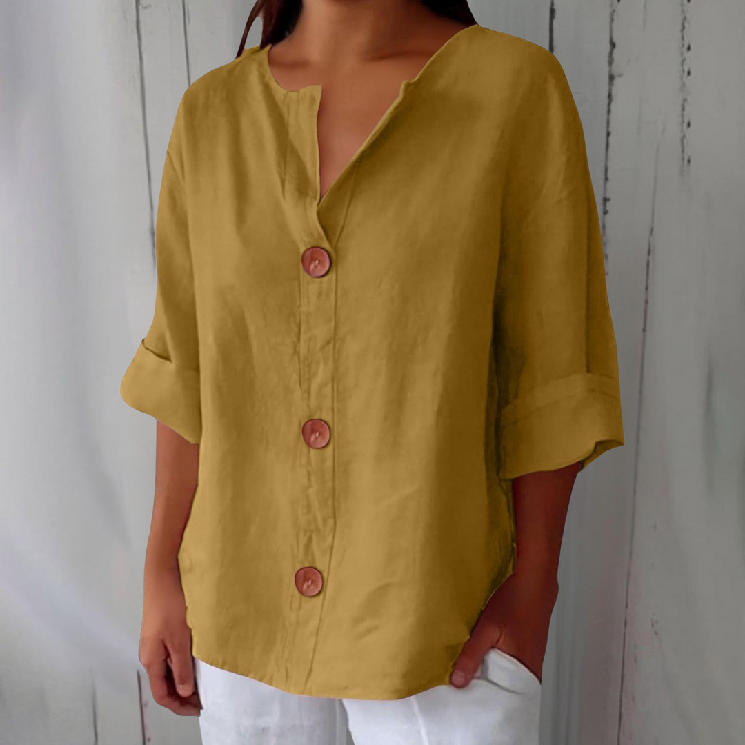 Oversized Button-Front Blouse for Women, Roll-Up Sleeves