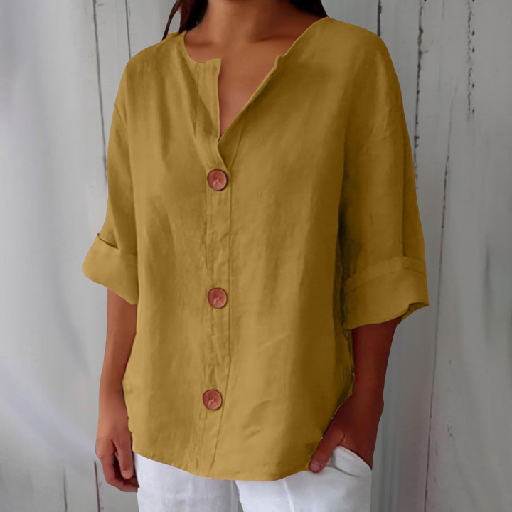 Oversized Button-Front Blouse for Women, Roll-Up Sleeves