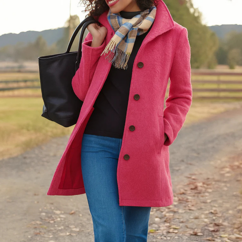 Classic Button-Front Coat in Pink | Bellmere