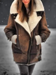 Women's hip-length shearling-lined jacket with wide collar and zip front