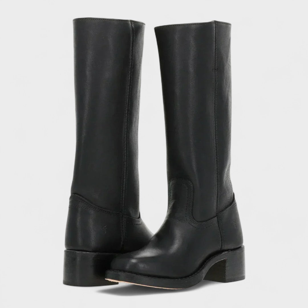 Women's knee-high classic cowboy boots with round toe and low block heel
