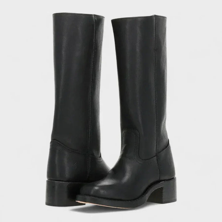 Women's tall retro riding boots with round toes and block heels
