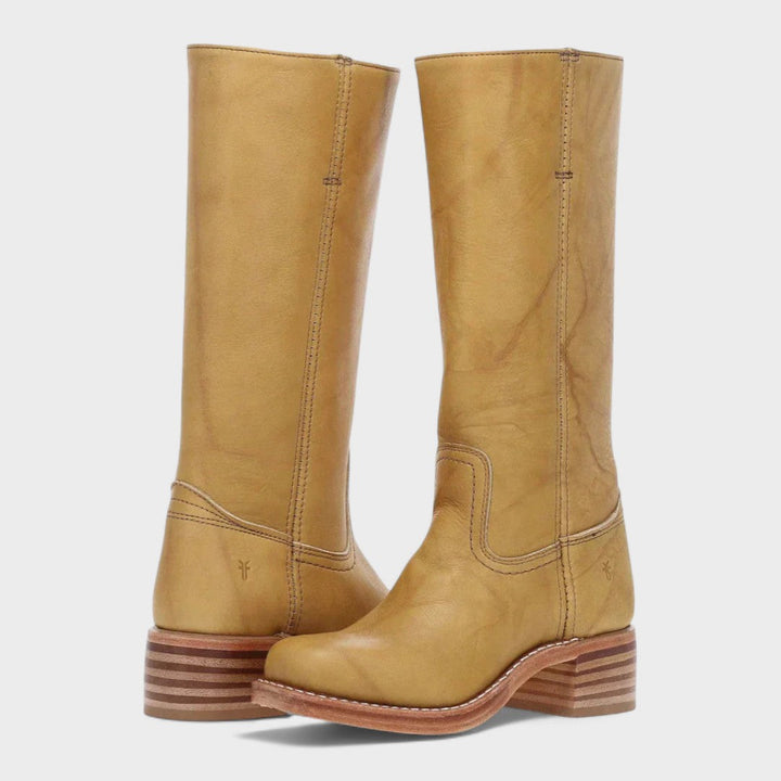 Women's knee-high classic cowboy boots with round toe and low block heel