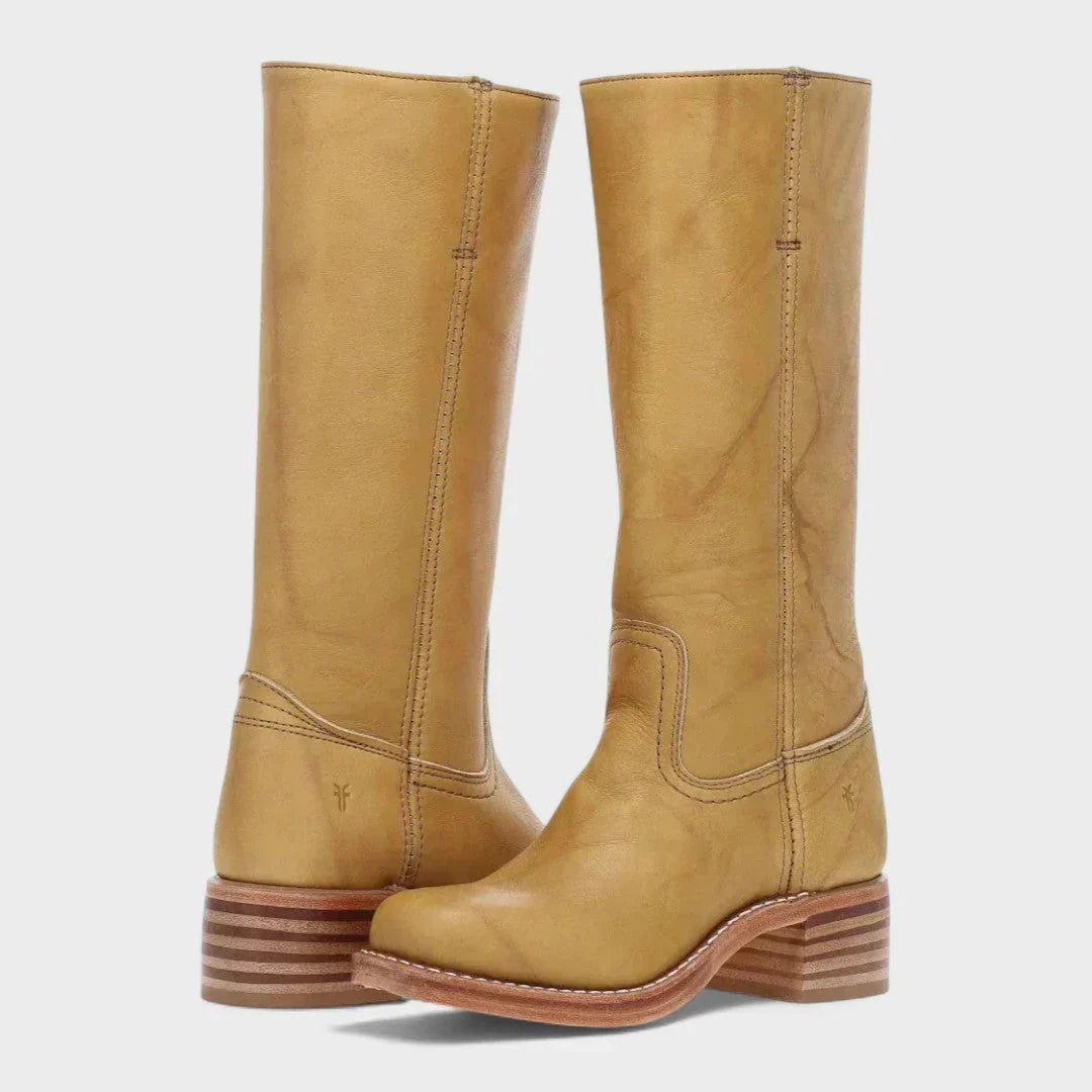 Women's tall retro riding boots with round toes and block heels