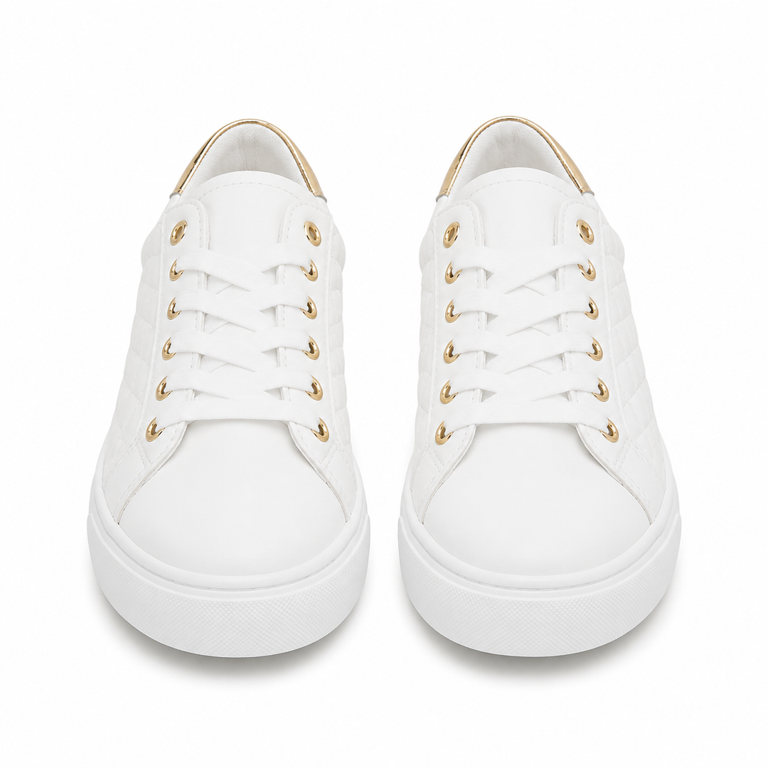 Quilted Lace-Up Sneakers for Women, Metallic Heel Trim