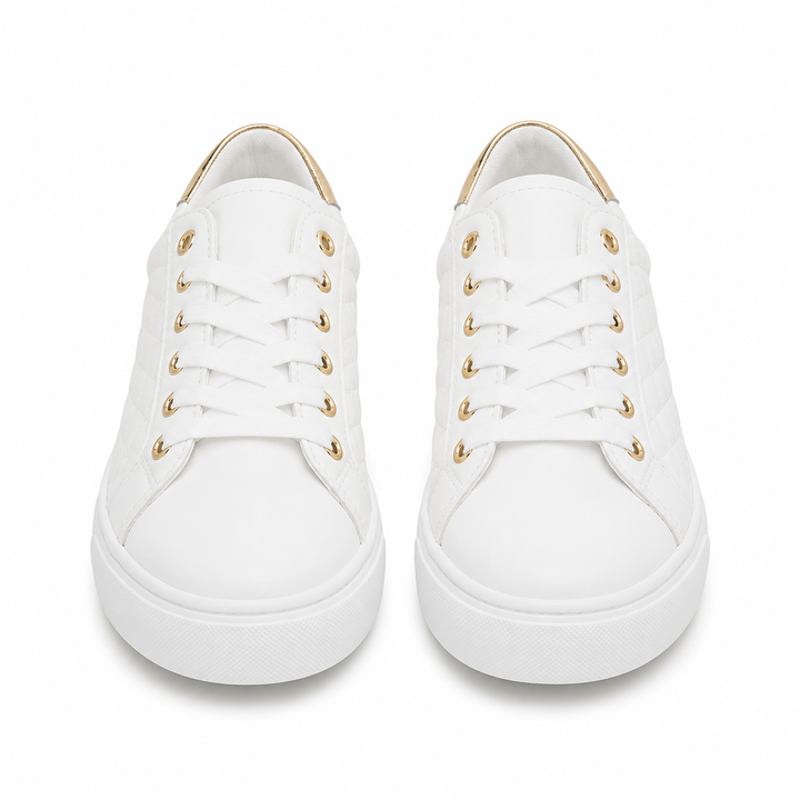 Quilted Lace-Up Sneakers for Women, Metallic Heel Trim