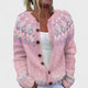 Women's patterned knitted cardigan with round neck, buttons and long sleeves