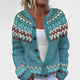 Women's patterned knitted cardigan with round neck, buttons and long sleeves