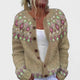 Women's patterned knitted cardigan with round neck, buttons and long sleeves