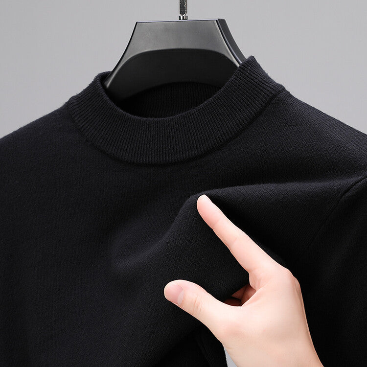 Unisex ribbed mock neck knit sweater with long sleeves
