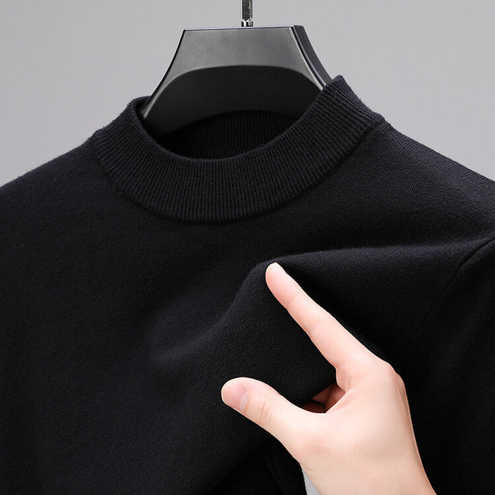 Unisex ribbed mock neck knit sweater with long sleeves