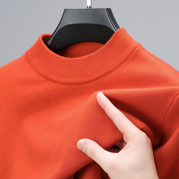 Unisex ribbed mock neck knit sweater with long sleeves