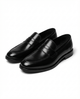 Men's penny loafers with rounded toes, low heels and vamp strap detail