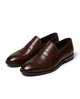 Men's penny loafers with rounded toes, low heels and vamp strap detail