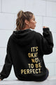 Women's long-sleeve hooded sweatshirt with stacked text graphic on the back