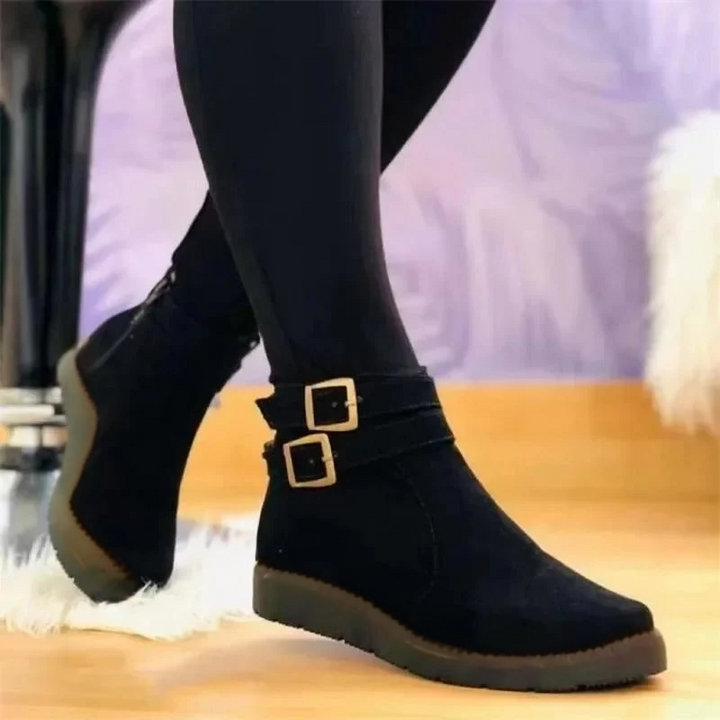 Women's Double-Buckle Ankle Boots in Black | Bellmere