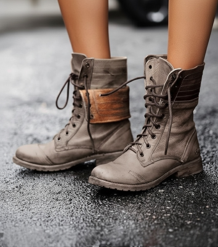 Women's Vintage Lace-Up Ankle Boots in Brown | Bellmere