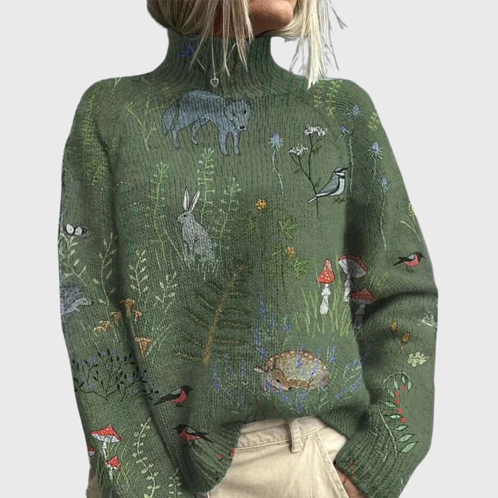 Women's Warm Turtleneck Sweater in Green | Bellmere