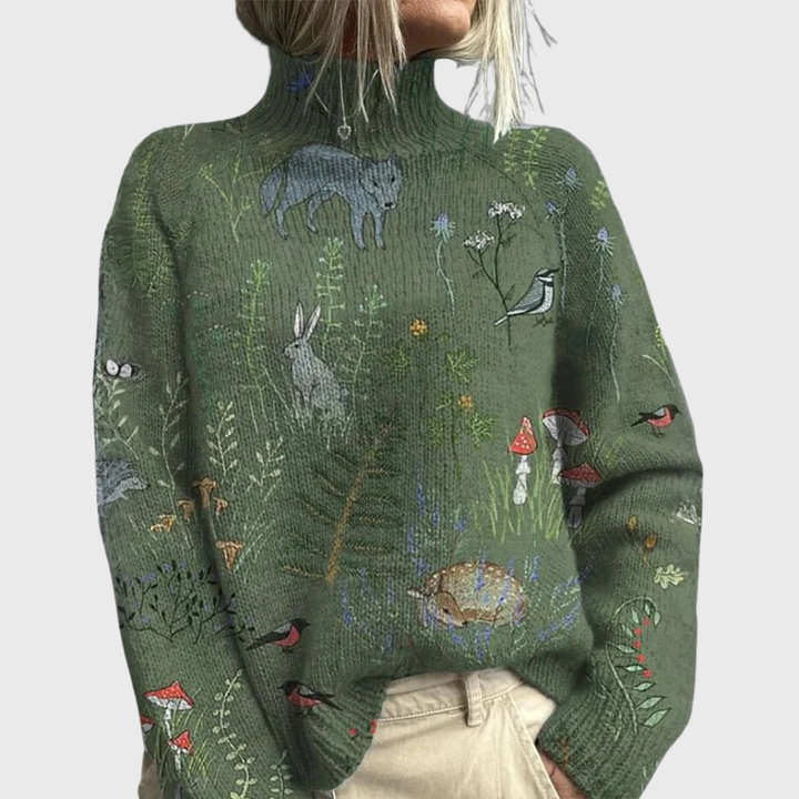 Women's Warm Turtleneck Sweater in Green | Bellmere