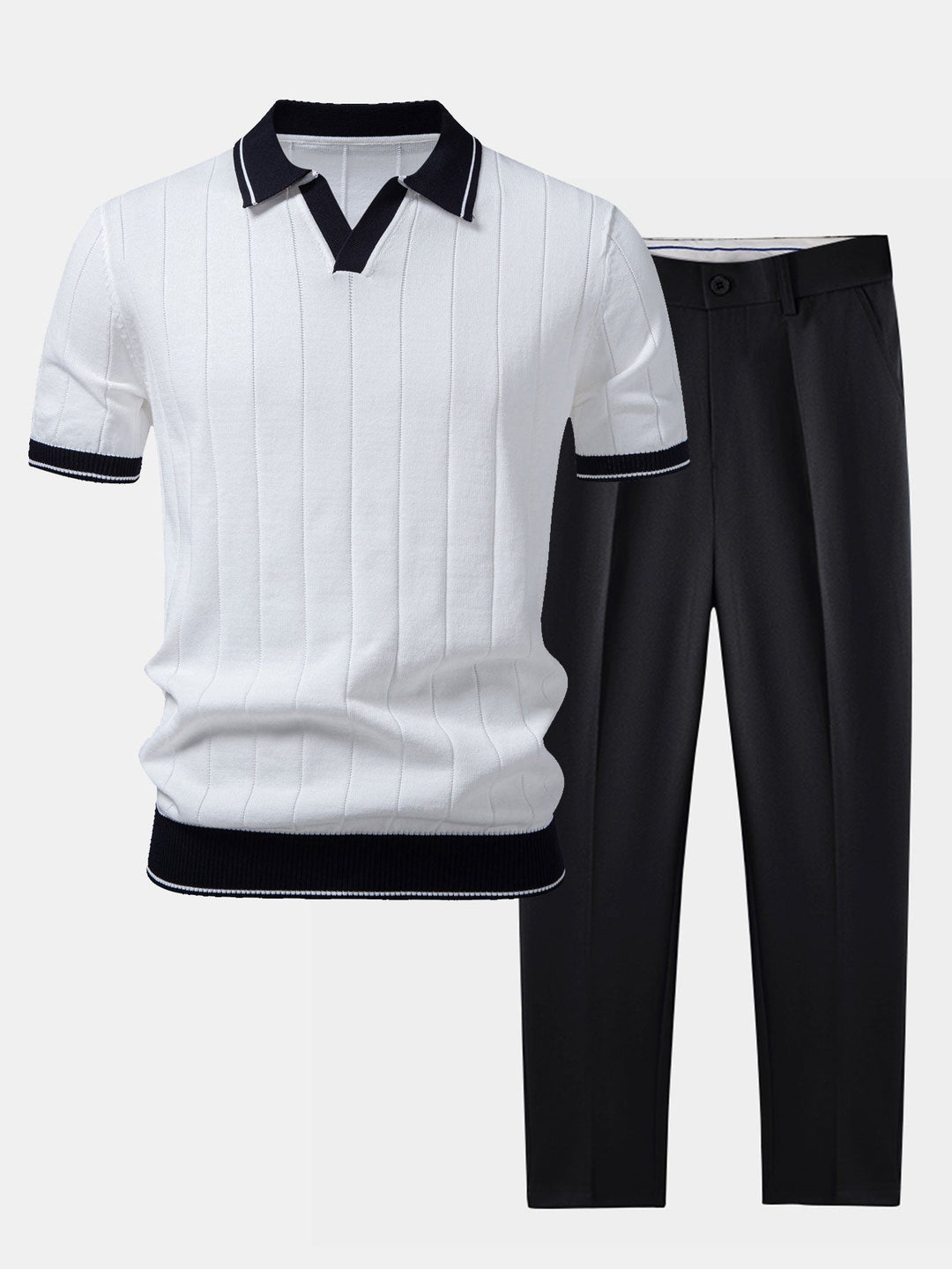 Men's ribbed short-sleeve polo and tapered trouser co-ord set