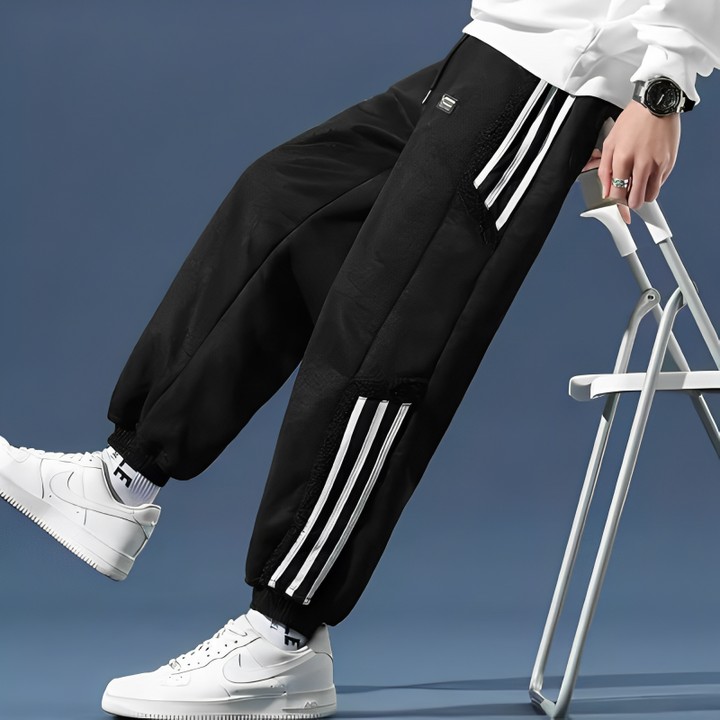 Men's jogger pants with striped side panels and elasticated cuffs