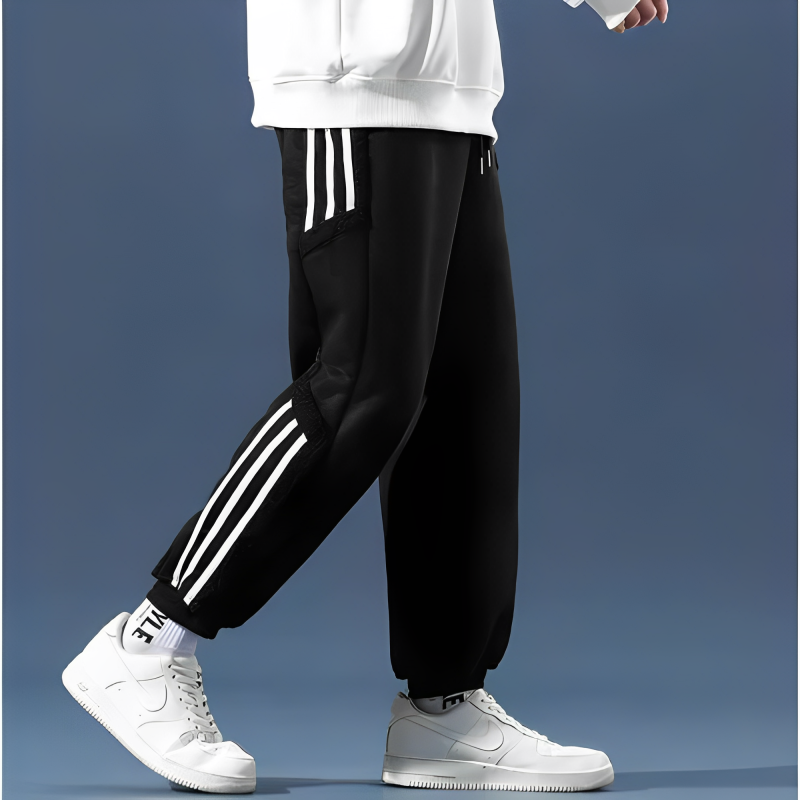 Men's jogger pants with striped side panels and elasticated cuffs