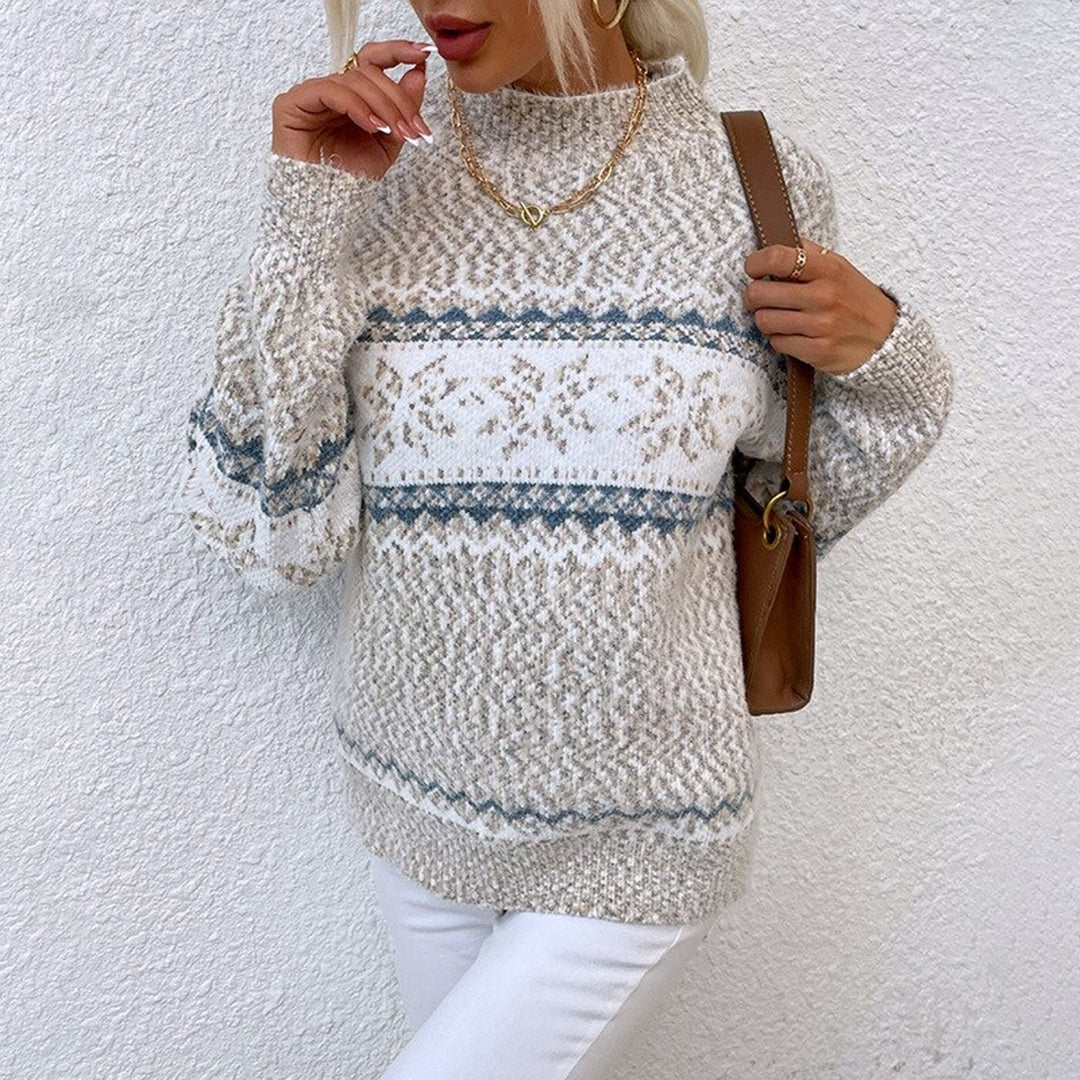 Women's multicolour patterned crew neck knit sweater with long sleeves