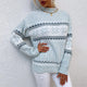 Women's multicolour patterned crew neck knit sweater with long sleeves