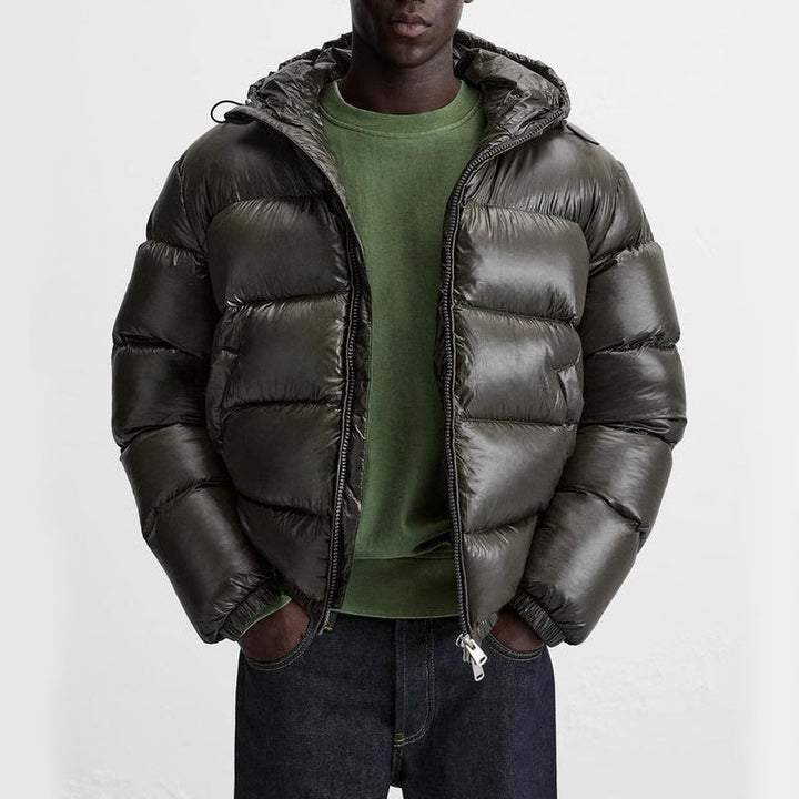 Quilted hooded puffer jacket with side pockets