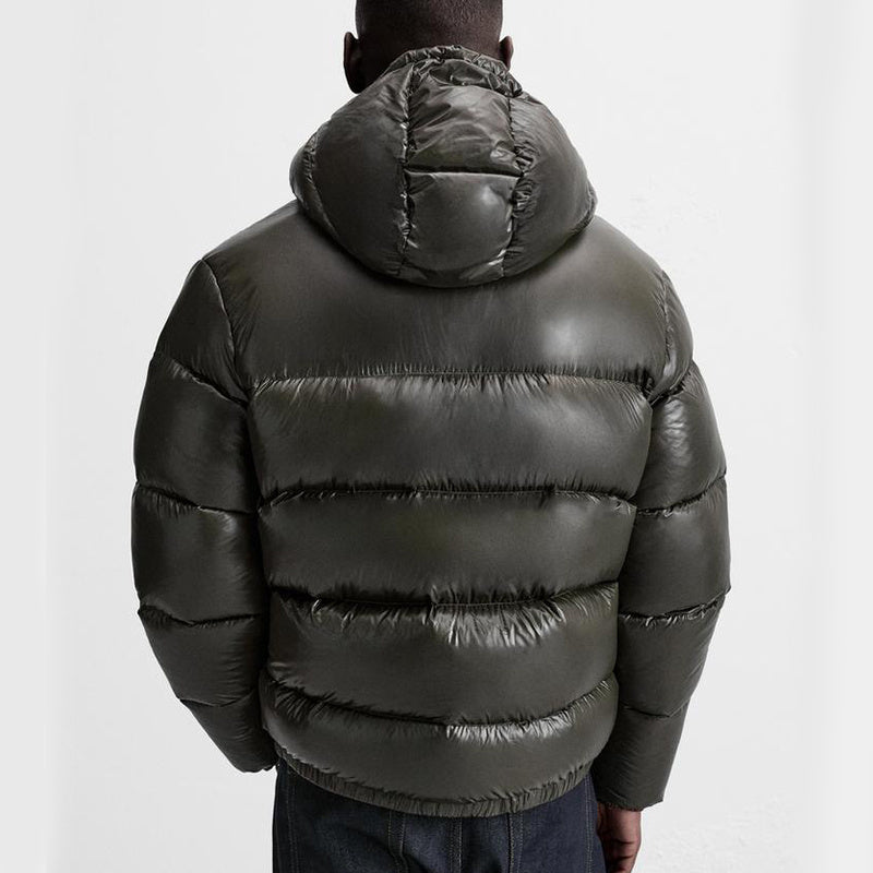 Quilted hooded puffer jacket with side pockets