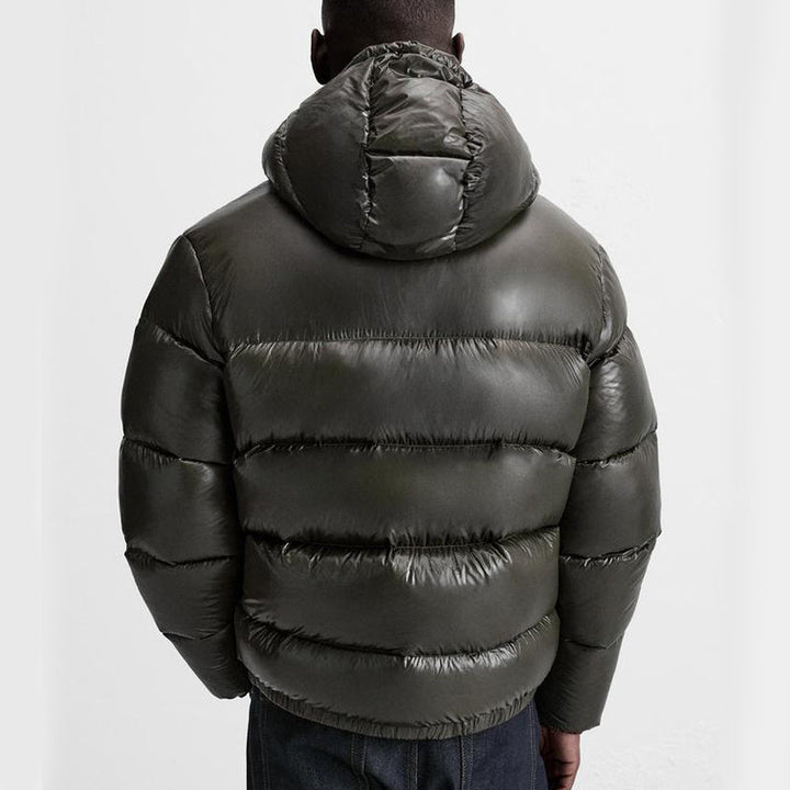Quilted hooded puffer jacket with side pockets