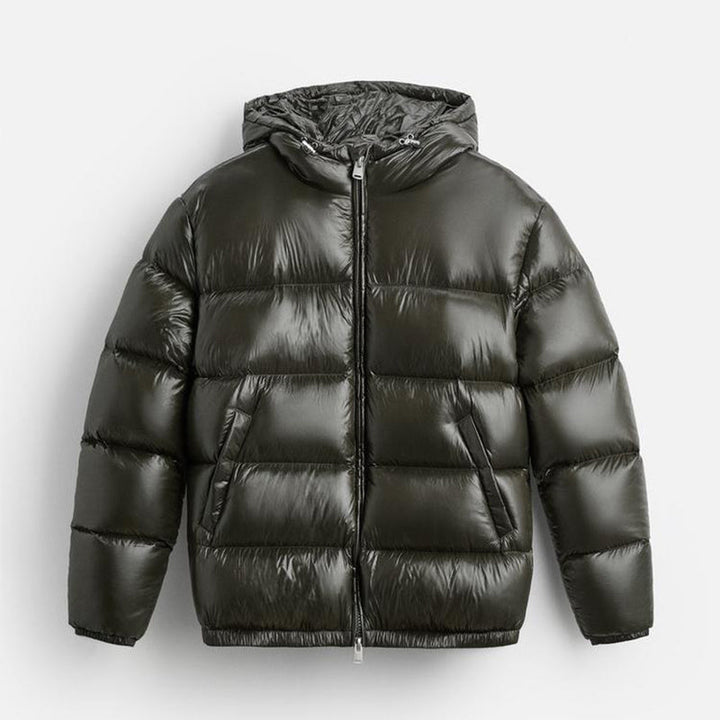 Quilted hooded puffer jacket with side pockets