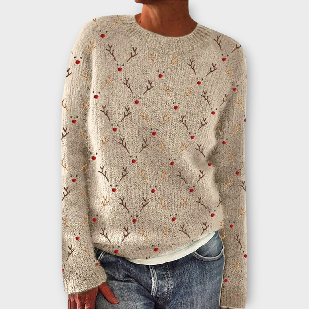 Women's festive patterned jumper with crew neck and long sleeves