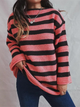 Women's chunky knit sweater with horizontal stripes and long sleeves