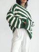 Women's chunky knit sweater with horizontal stripes and long sleeves